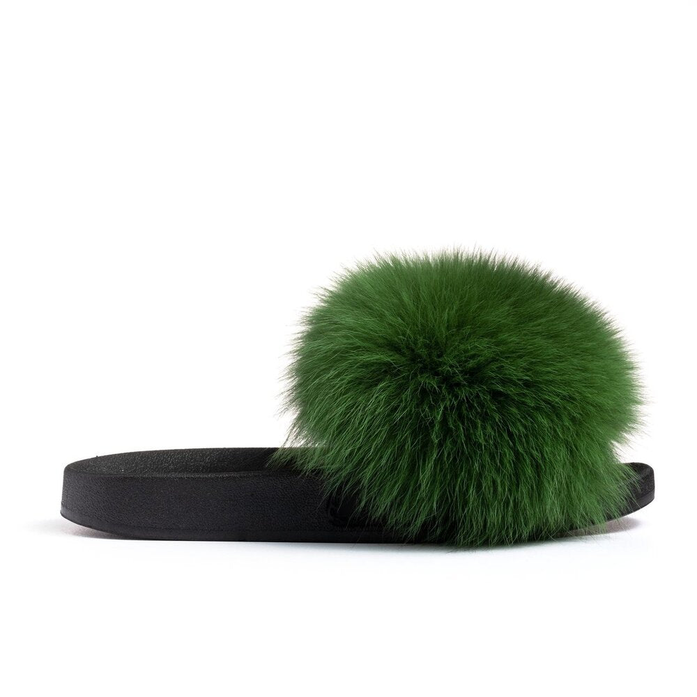 Forrest Green Fur Slides