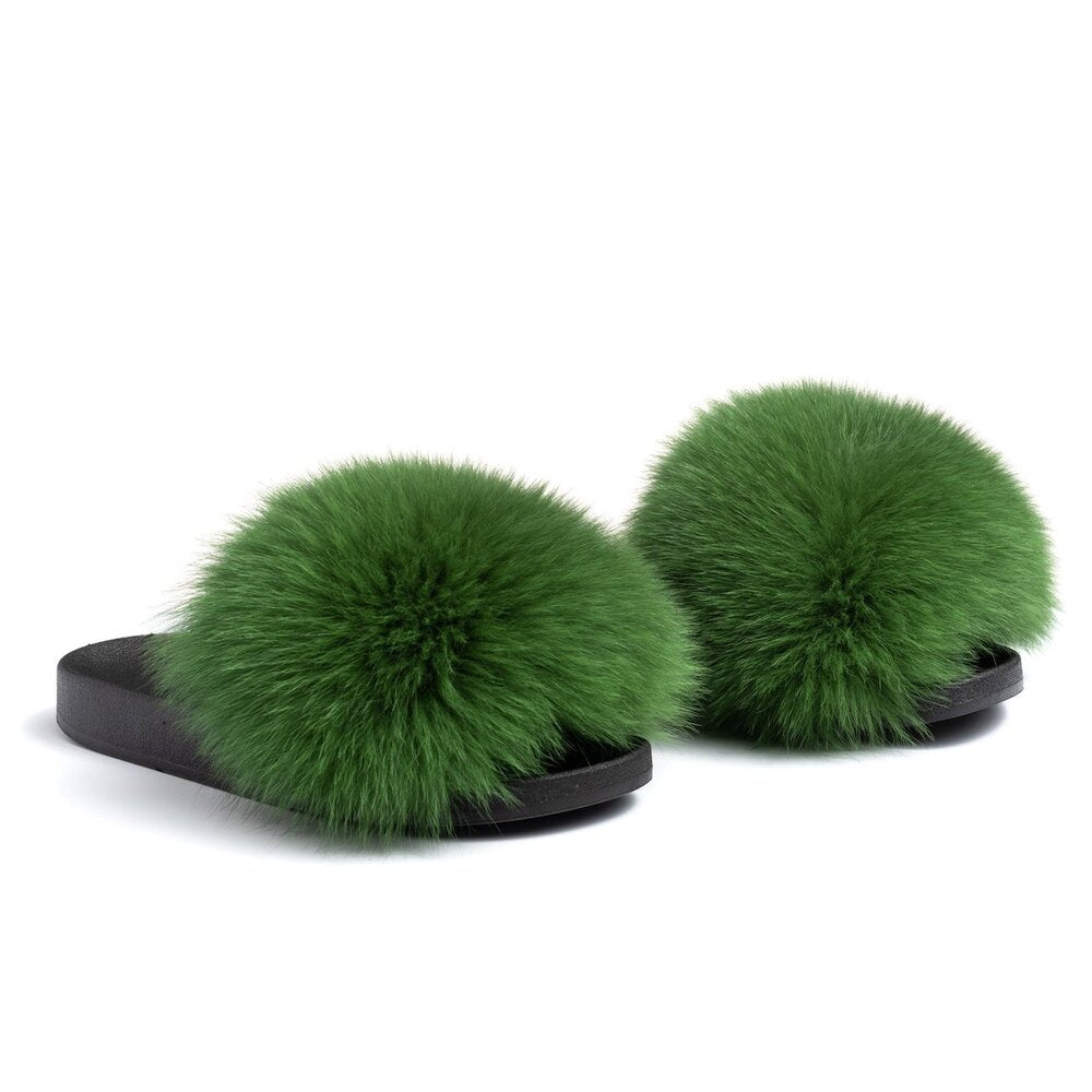 Forrest Green Fur Slides